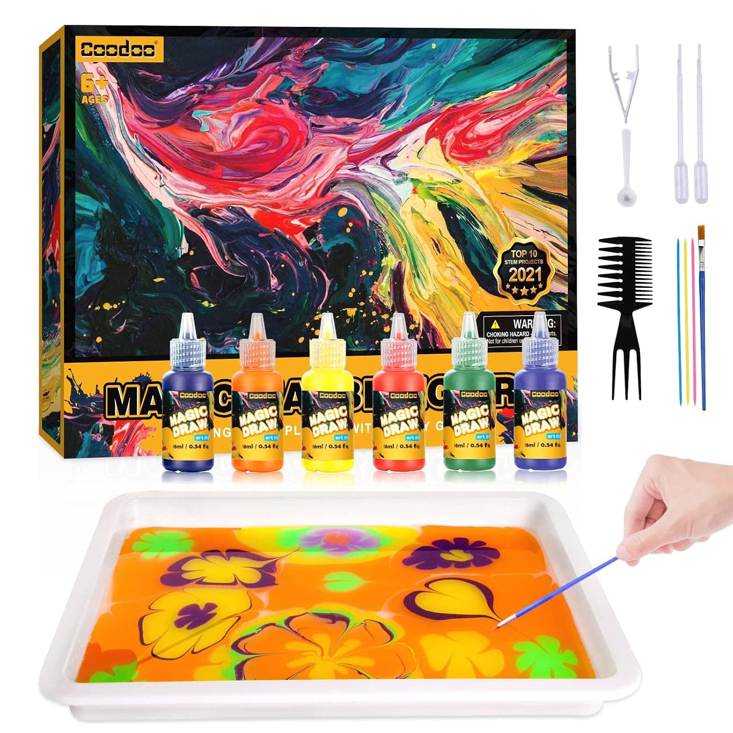 Coodoo Water Marbling Paint for Kids - Crafts for Girls and Boys, Craft Kits, Ideal Gifts for Kids Ages 6+ to 8-12 Years