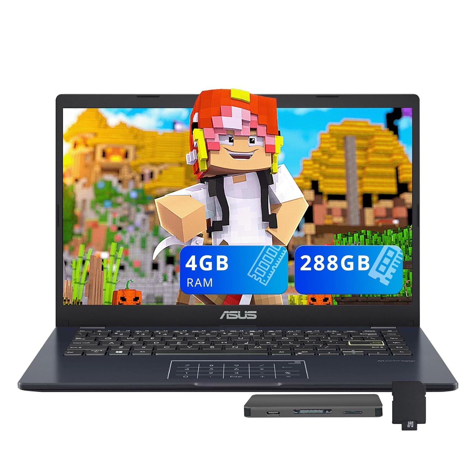 ASUS Vivobook Go 14" FHD Laptop, Intel Celeron N4500, 4GB DDR4 RAM, 288GB Storage(128GB eMMC + 160GB Docking Station Set), Intel UHD Graphics, Number Pad, Webcam, Wi-Fi 5, Win 11 S, Star Black