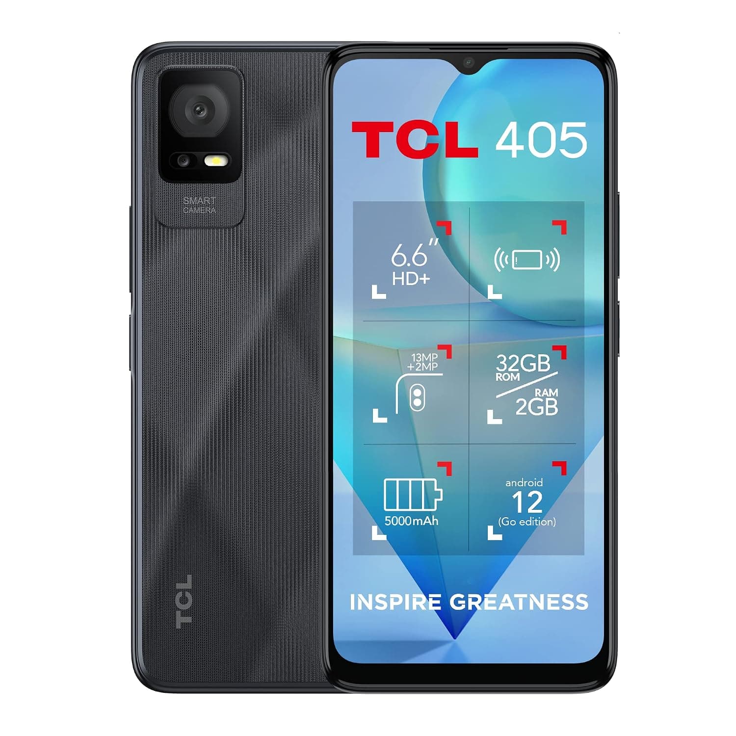 TCL 405 SMARTPHONE, 32GB plus 2GB RAM, 6.6 inches DISPLAY 5000 mAh - DARK GREY