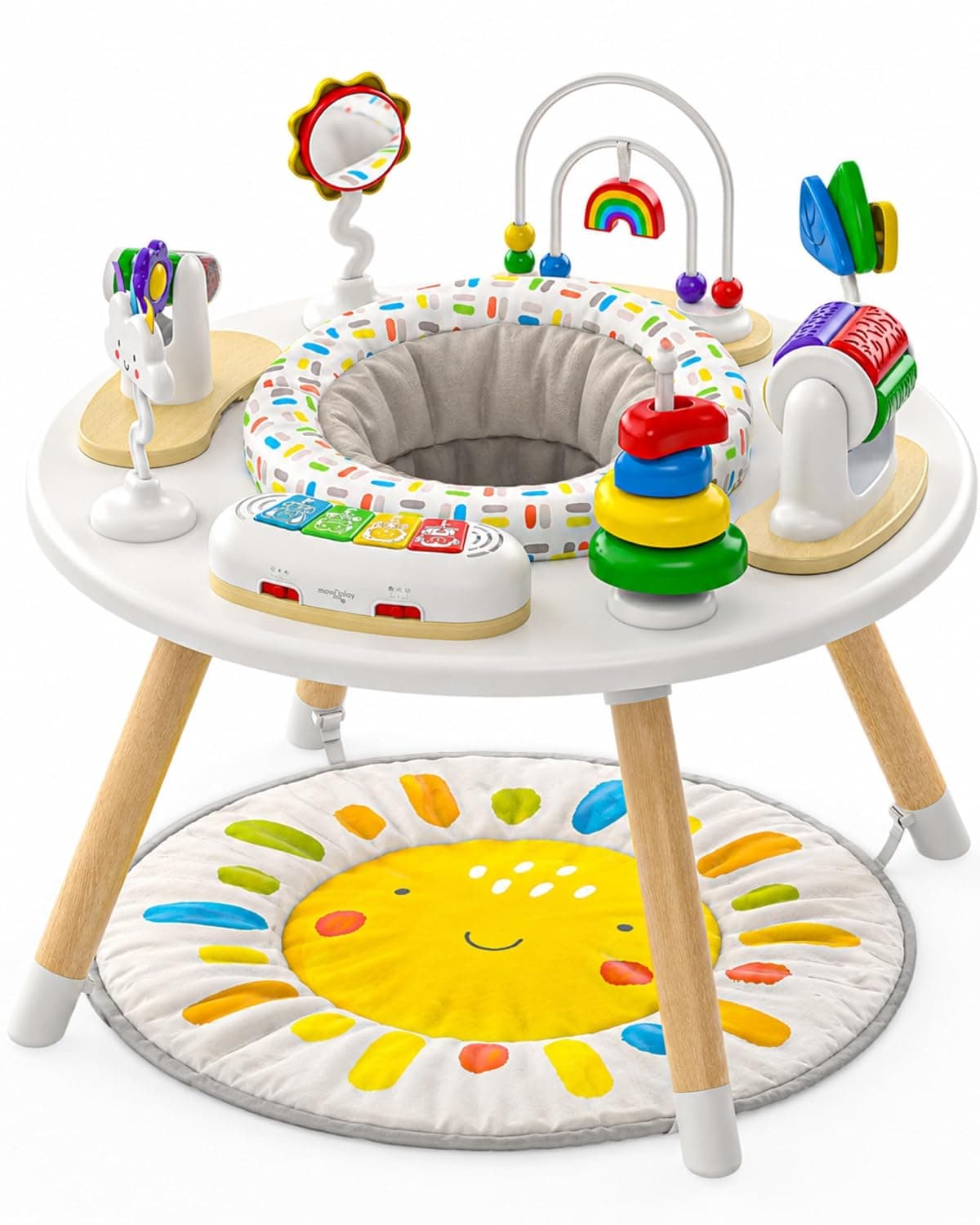 Move2Play 4-in-1 Baby Activity Center | Montessori-Inspired Design | 8 Interactive Toys | Tummy Time, Exersaucer & Toddler Table | Shower Gift | Essential | Must Have for 3, 6, 12 Month Old (Sun)
