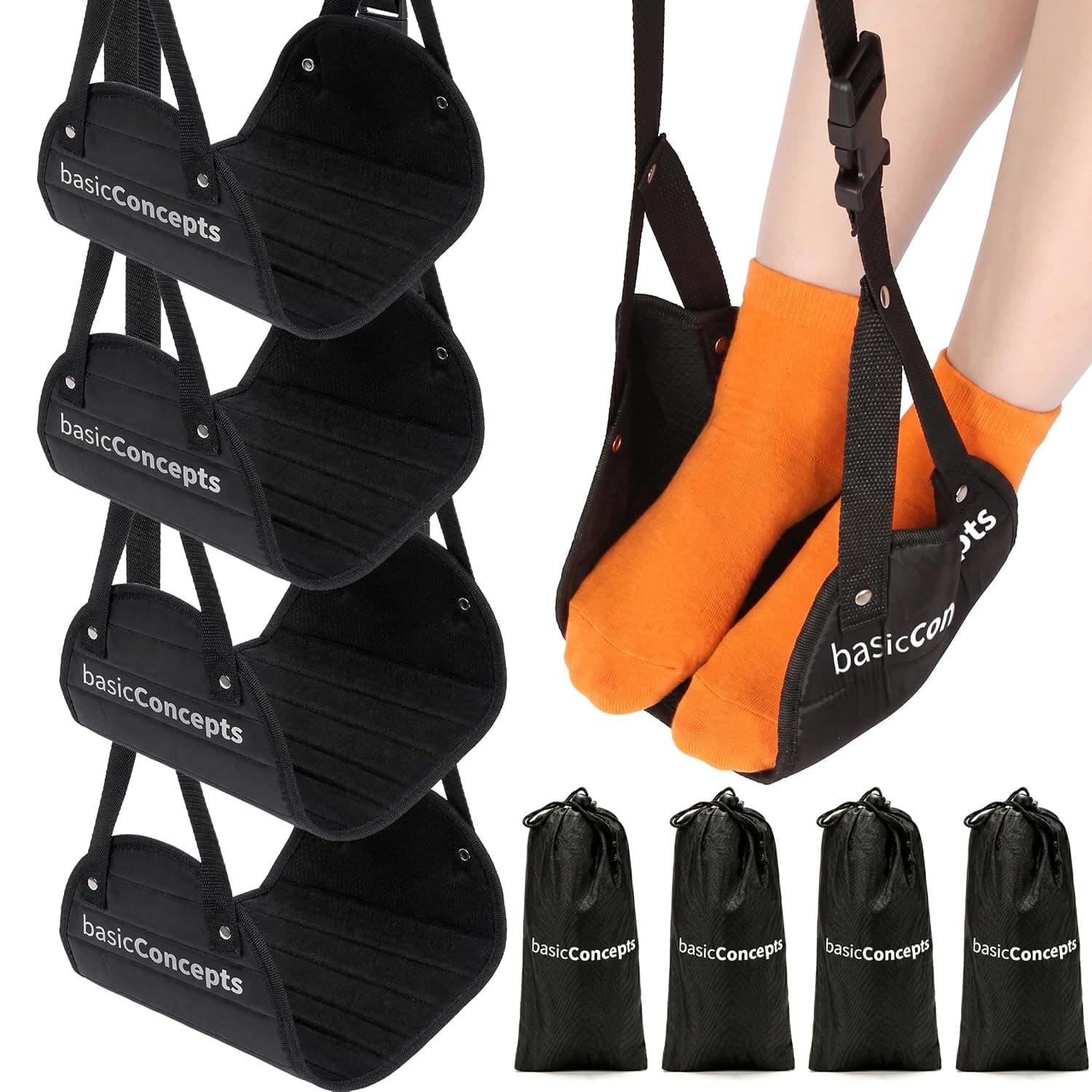 Airplane Footrest (4 Pack) - Perfect Foot Hammock for Airplane or Office Travel, Relax Your Feet, Plane Essentials