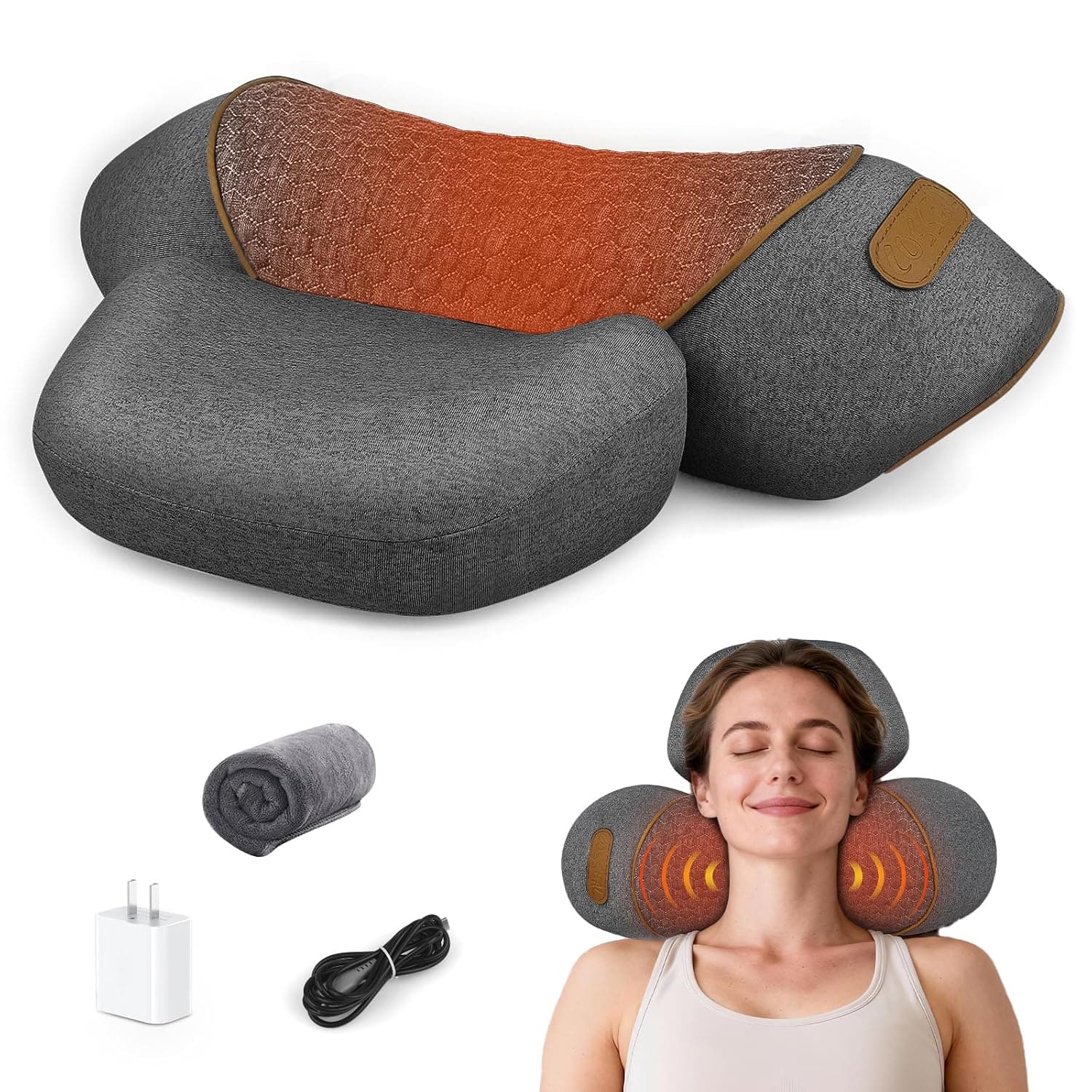 3-in-1 Neck Massager Pillow for Pain Relief, Neck Massager with Heat and Cervical Traction, Deep Tissue Massage Pillow for Shoulder & Back Comfort, Ergonomic Design for Men and Women (Deep Gray)