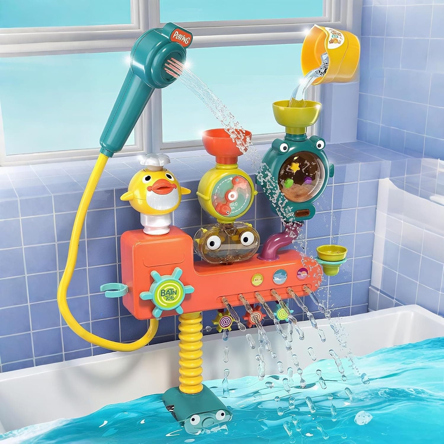 Baby Bath Shower Head Toys with Water Sprayer, Interactive Toddler Bath Toys for Ages 1-3, Safe Non-Toxic Bath Accessories for Sensory Play, Gift for Newborn Boys & Girls