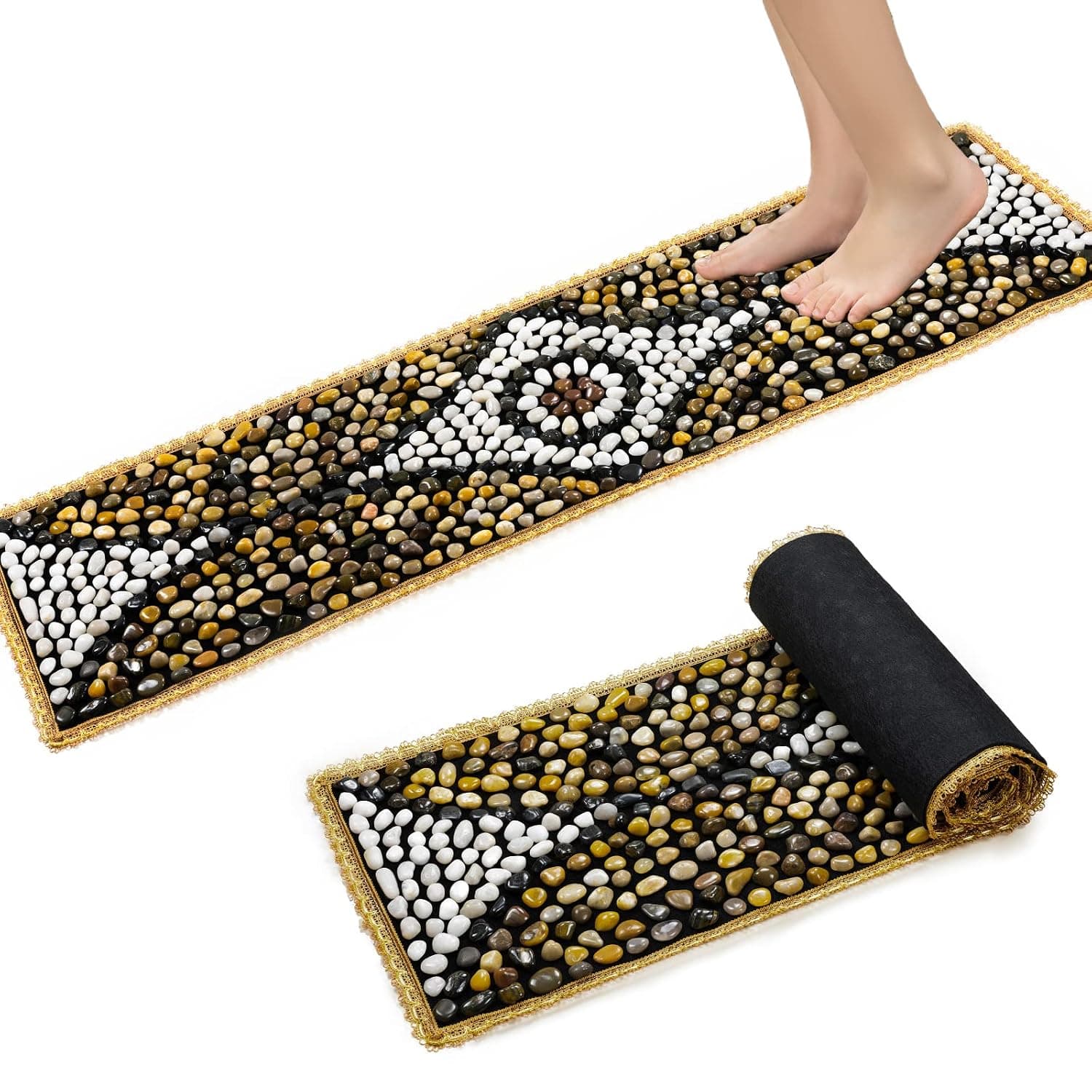 Pebbles Massage Mat, Reflexology Foot Massagers, Foot Pain Relief Massage Rock Pad, Relaxation Gifts for Parents or Friends (60"×15.7")