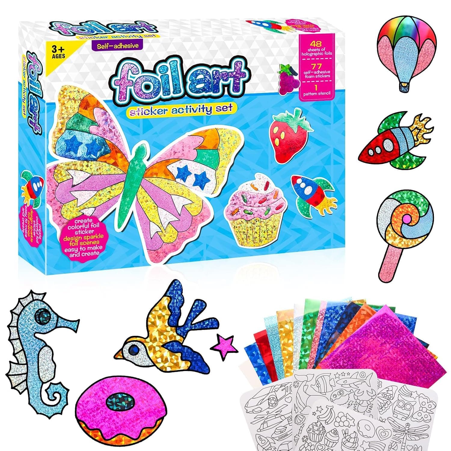 Foil Art Kit For Kids, Foil Fun Arts & Crafts Supplies, Mess Free Coloring, Foil Foam Stickers Art Craft Activity For Kids, DIY Creative Activity Birthday Christmas Gift Travel Toys