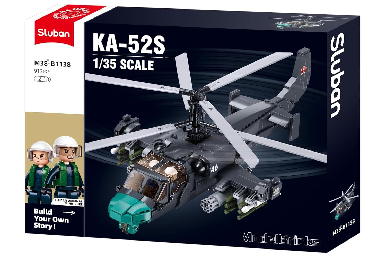 Sluban Power Bricks Series, Gunship Building Set 913 Pieces, with Minifigures and Weapons, for Ages 12+ Years Old