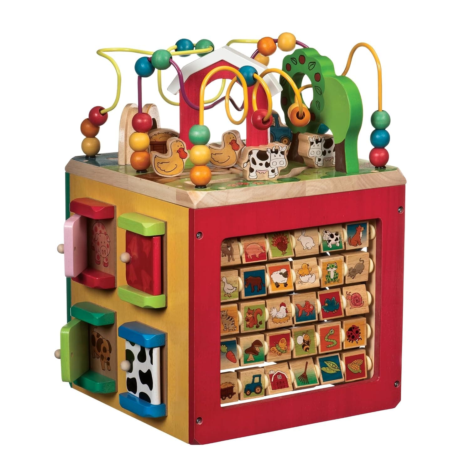 Battat – Wooden Activity Cube – Farm-Themed Activity Center – Educational Toys – Wooden Toys For Toddlers And Kids – 1 Year + – Farm-Themed Wooden Activity Center | Farm-themed with bead maze, peekaboo doors, spinners, zig-zag race and mix-and-match animals, 1+ Years