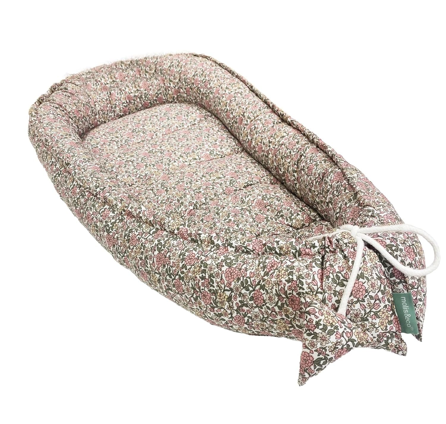molis&co - Baby Nest - 100% Cotton (Oeko-Tex) - Baby Nest Newborn - Ideal as a Travel Cot, Cuddly Nest Suitable & Cradle Reducer - 90 x 50 cm - Peony