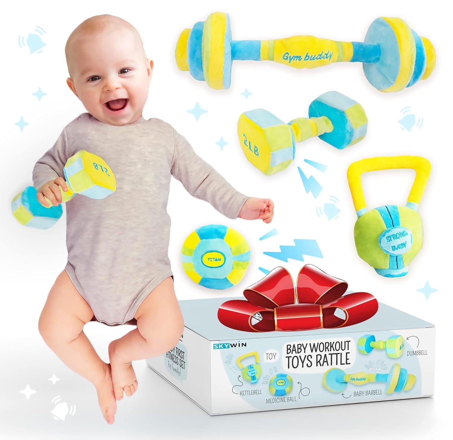 Baby Weights Plush Toy Set, Toys for Infants - Blue & Yellow
