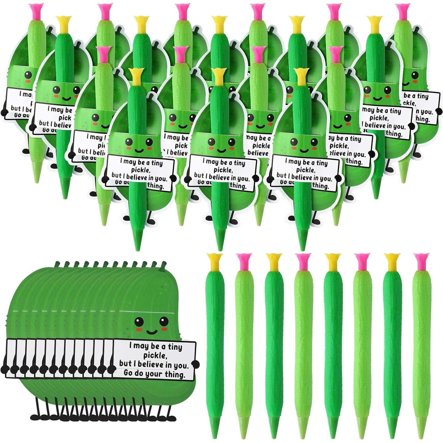 Sayglossy 24 Sets Funny Gift Inspirational Cucumber Mechanical Pencil Bulk Coworker Pickle Gift 0.7mm Funny Mechanical Pencils with Positive Cards Teacher Coworker Employee Office School Supplies
