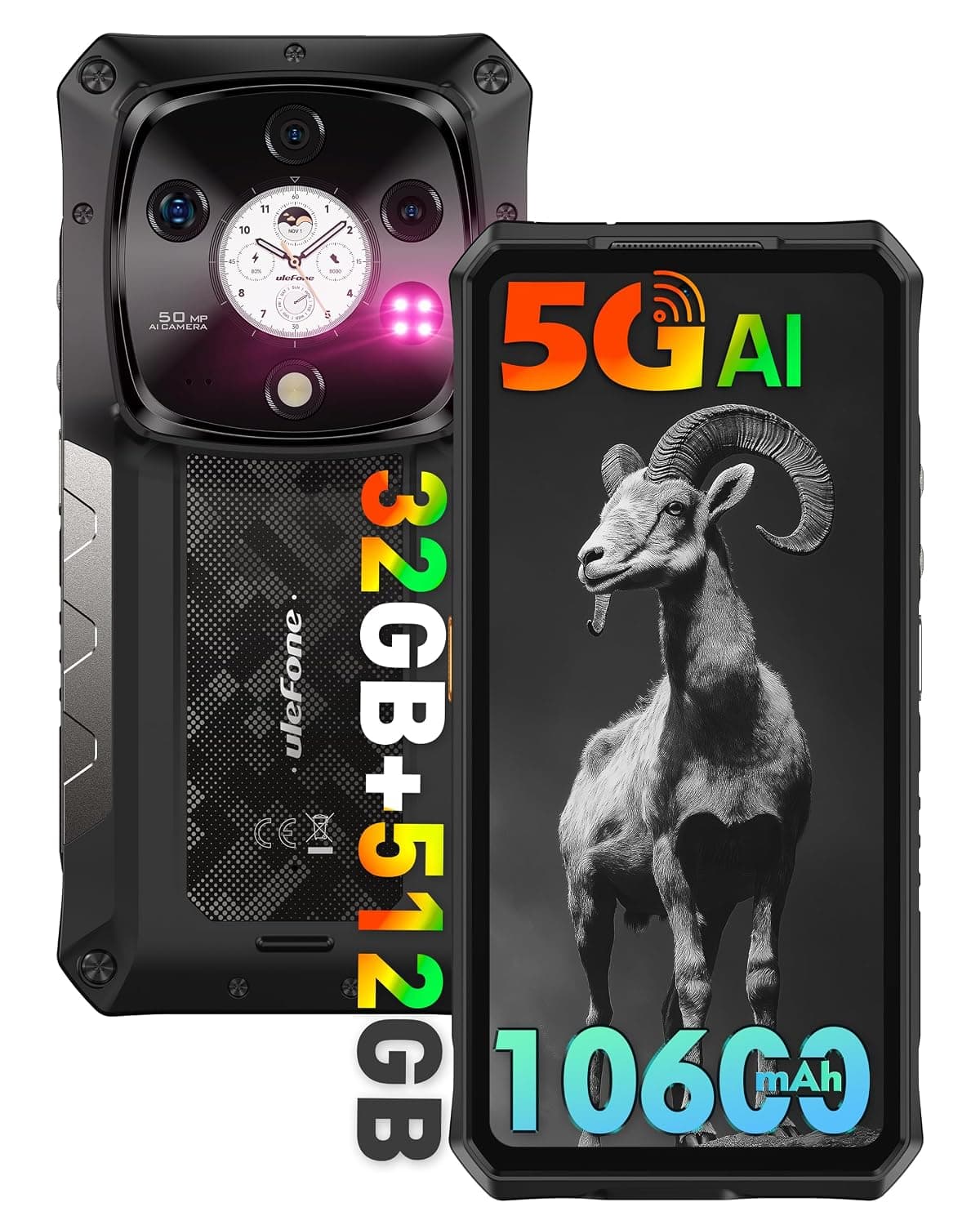 Ulefone Armor 28 Pro 5G AI Rugged Phone, 32GB(16+16)+512GB/2TB, MTK Dimensity 7300, 6.67" AMLOED Dual Screen, 64MP+50MP+50MP Real Camera, 10600mAh/120W, 50W Wireless Charging, Widevine L1, Android 15