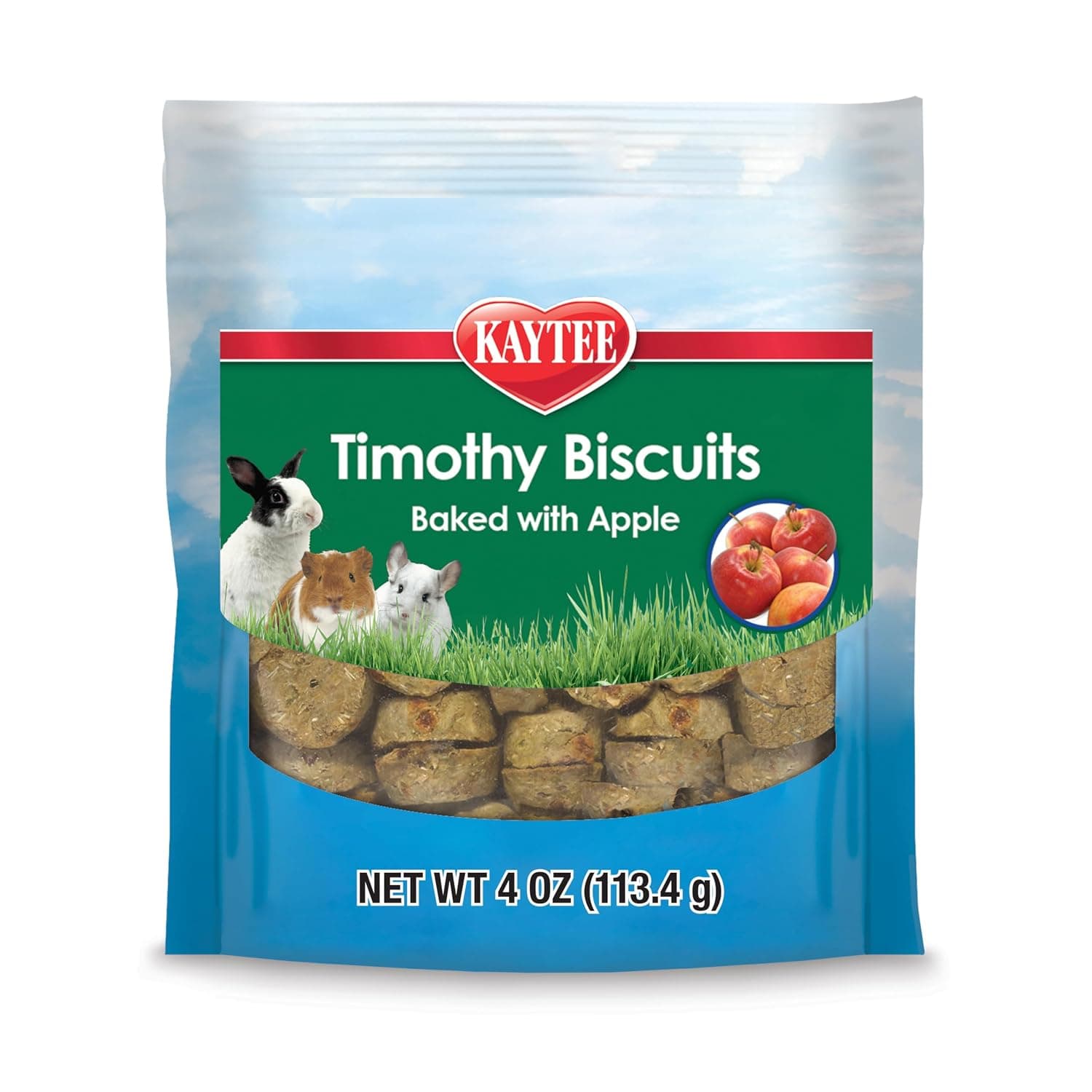 Kaytee Timothy Biscuits Baked Treat for Pet Guinea Pigs, Rabbits & Other Small Animals, Apple, 4 oz