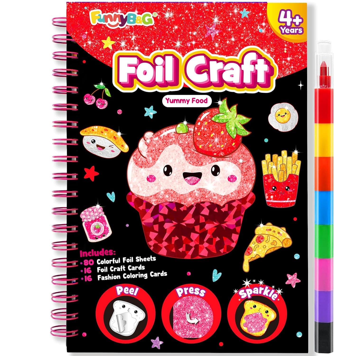 FUNNYB&G Foil Art Kit - Foil Crafts for Kids, Toys for Girls 4-10 Years Old, No Mess Travel Essentials, Kids Toys, Girls Gifts, Birthday Gift, Coloring Books for Kids | Foil Art & Coloring in One, No Glue or Paint, Travel-Friendly Activity, Screen-Free Fun, DIY Sparkly Art, Birthday Gift