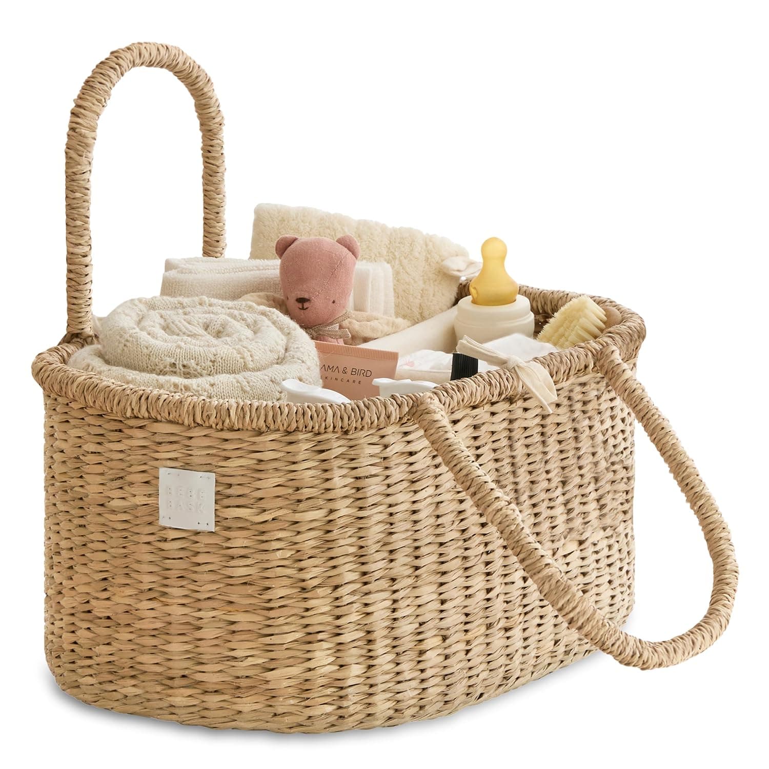 BEBE BASK Baby Diaper Caddy Organizer - Handmade Rattan Luxury Diaper Caddy Basket - Cute Nursery Basket for Baby Girl & Boy (ROSA)