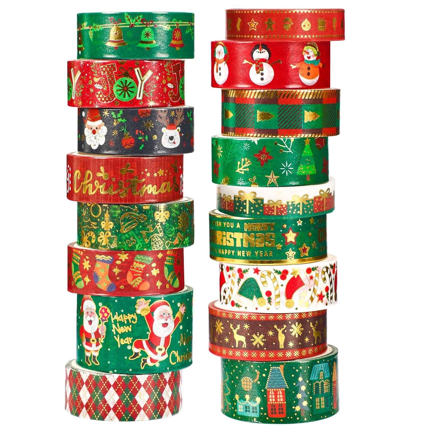 SANNIX 17 Rolls Christmas Washi Tape Holiday Decorative Washi Tapes 4 Sizes Red Green Gold Foil Christmas Masking Tape for Xmas Scrapbook Bullet Journal Gift Wrapping DIY Crafts