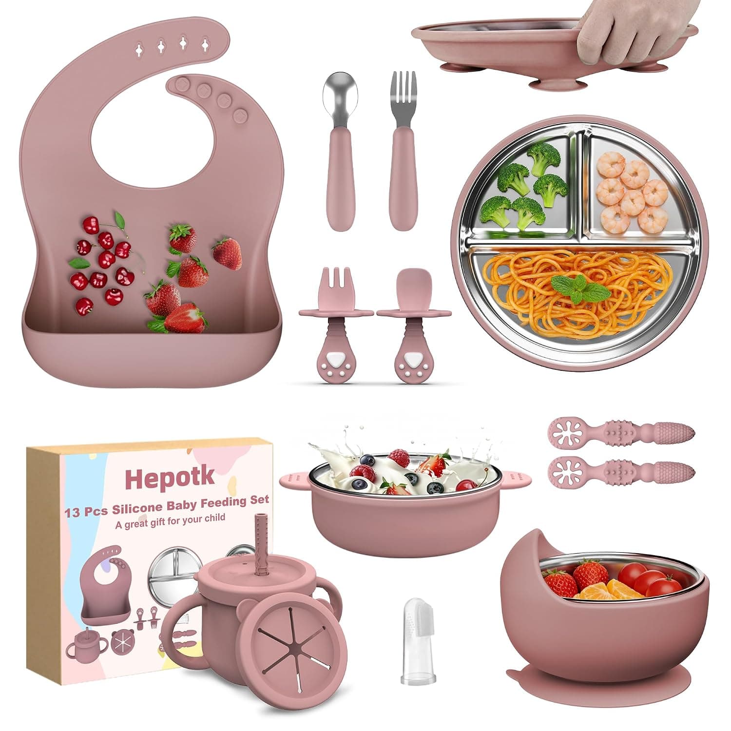 13PCS Baby Feeding Set, Removable Stainless & Silicone, Odor-Free