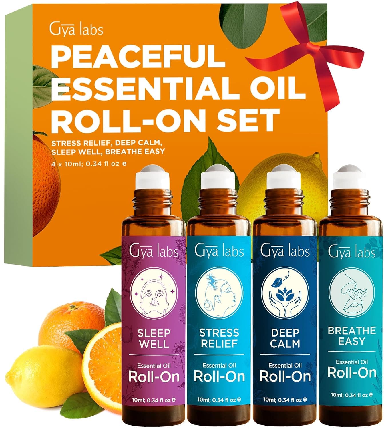 Essential Oil Roll On Set, 4 Pre-Diluted Blends – Sleep & Calm | Relaxing gift for women, lavender, chamomile, orange & eucalyptus, 10ml travel bottles, alcohol-free, skin-friendly