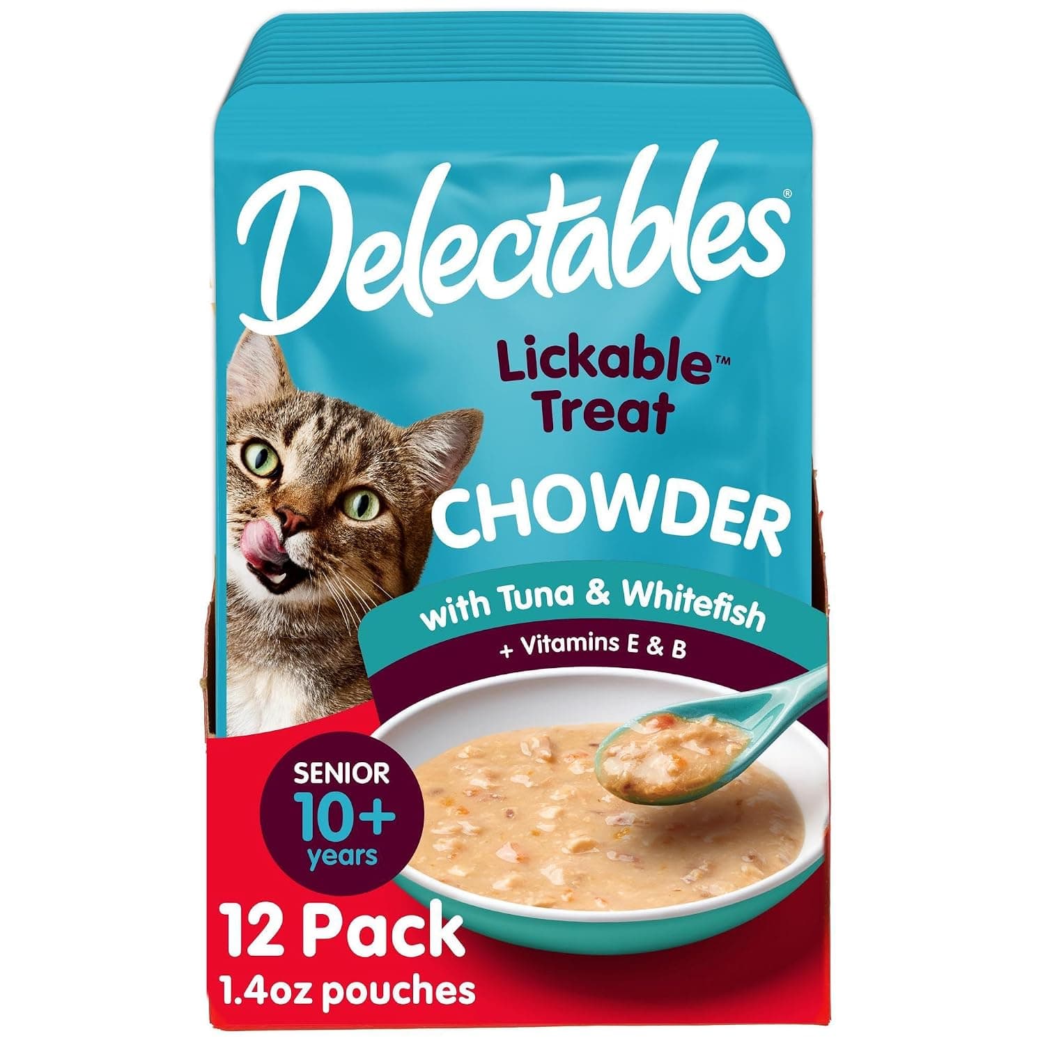 Hartz Delectables Lickable Cat Treat for Senior Cats, Chowder, Tuna & Whitefish, 1.4 oz (Pack of 12)