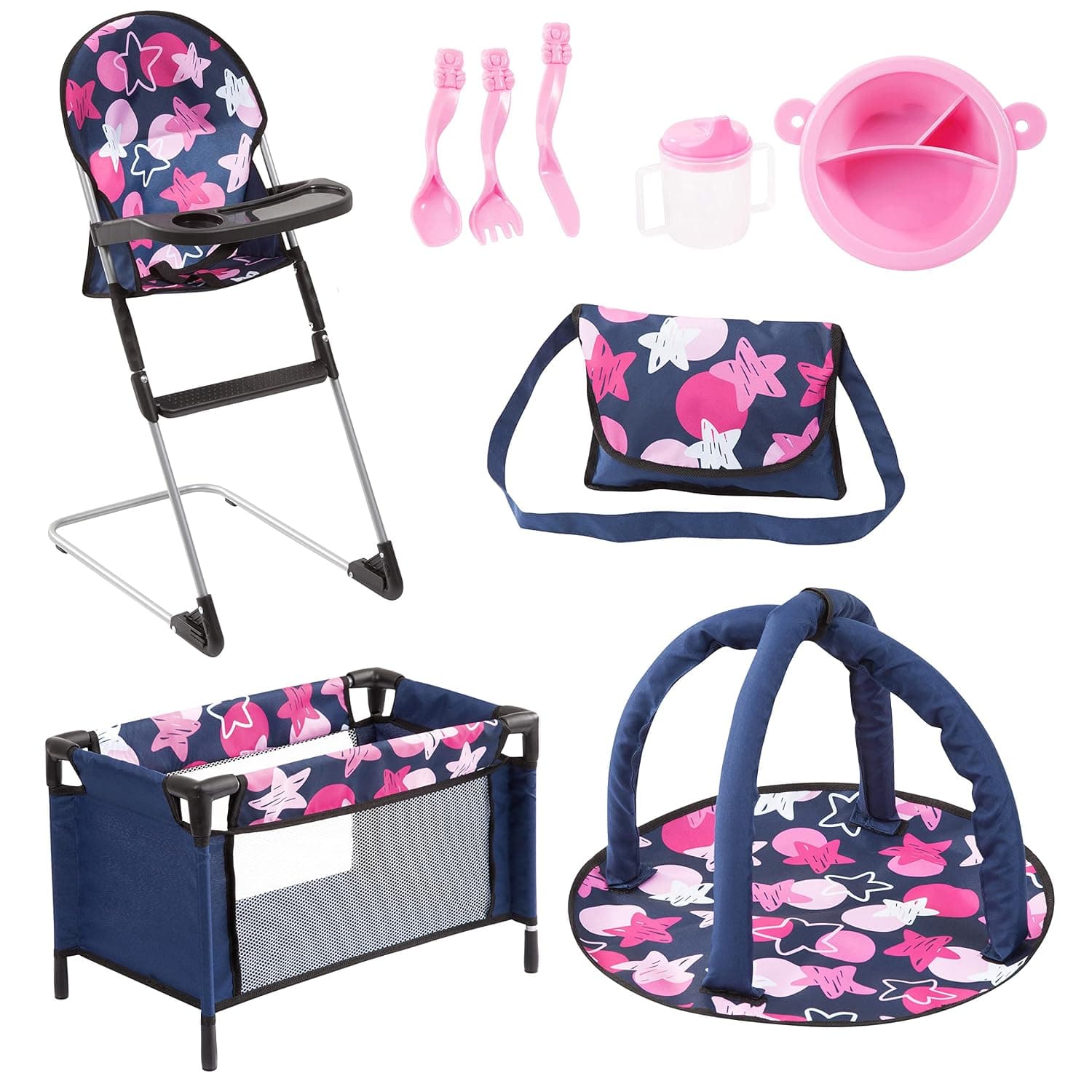 Bayer Design Travel Bed Doll Accessory Set 9 in 1 | plastic accessories, play set, for children from 3 years old