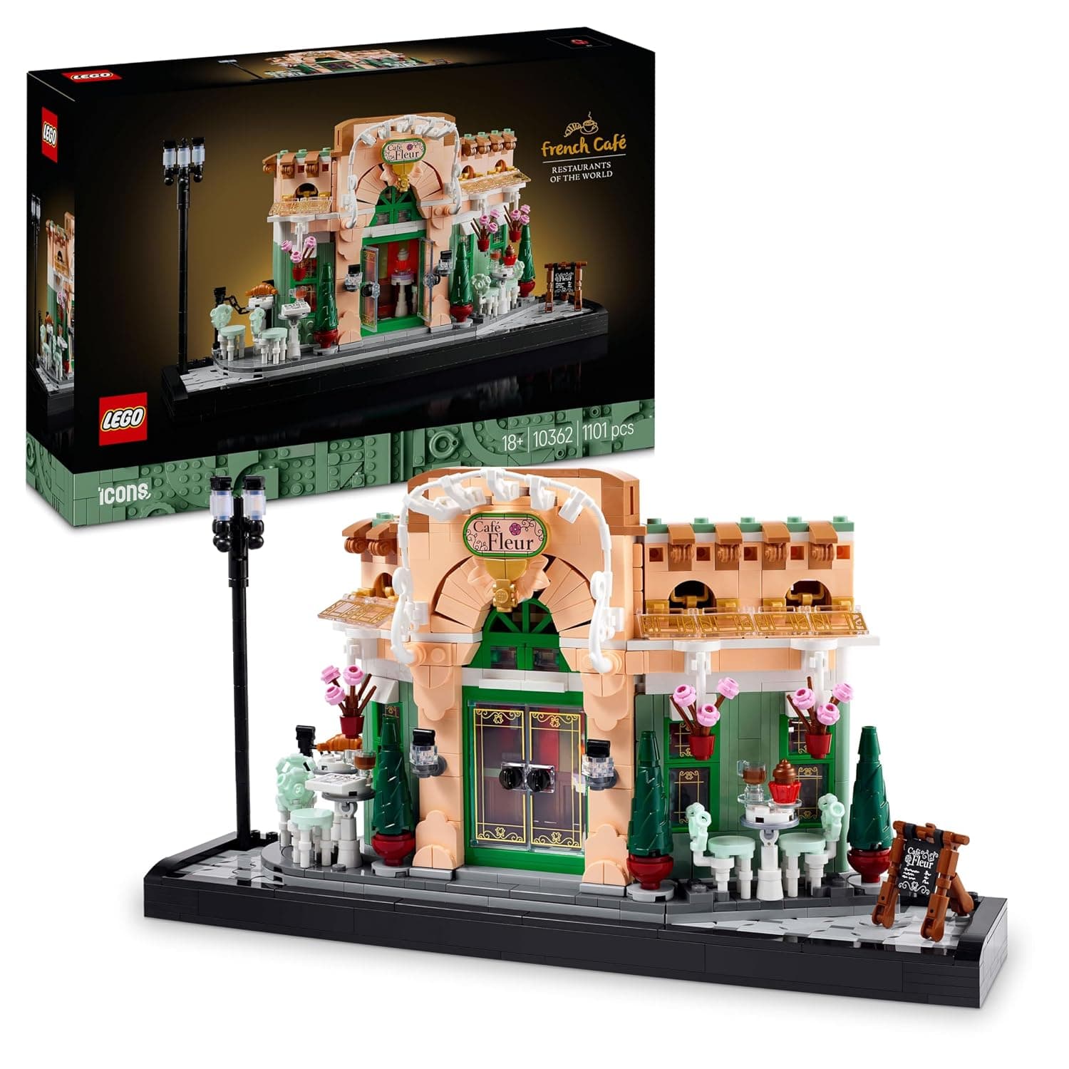 LEGO Icons French Café 10362 | Building Set for Adults, Picturesque Facade & Hanging Flowerpots, Home Desk Decor, DIY Gift Idea, 1,101 Pieces