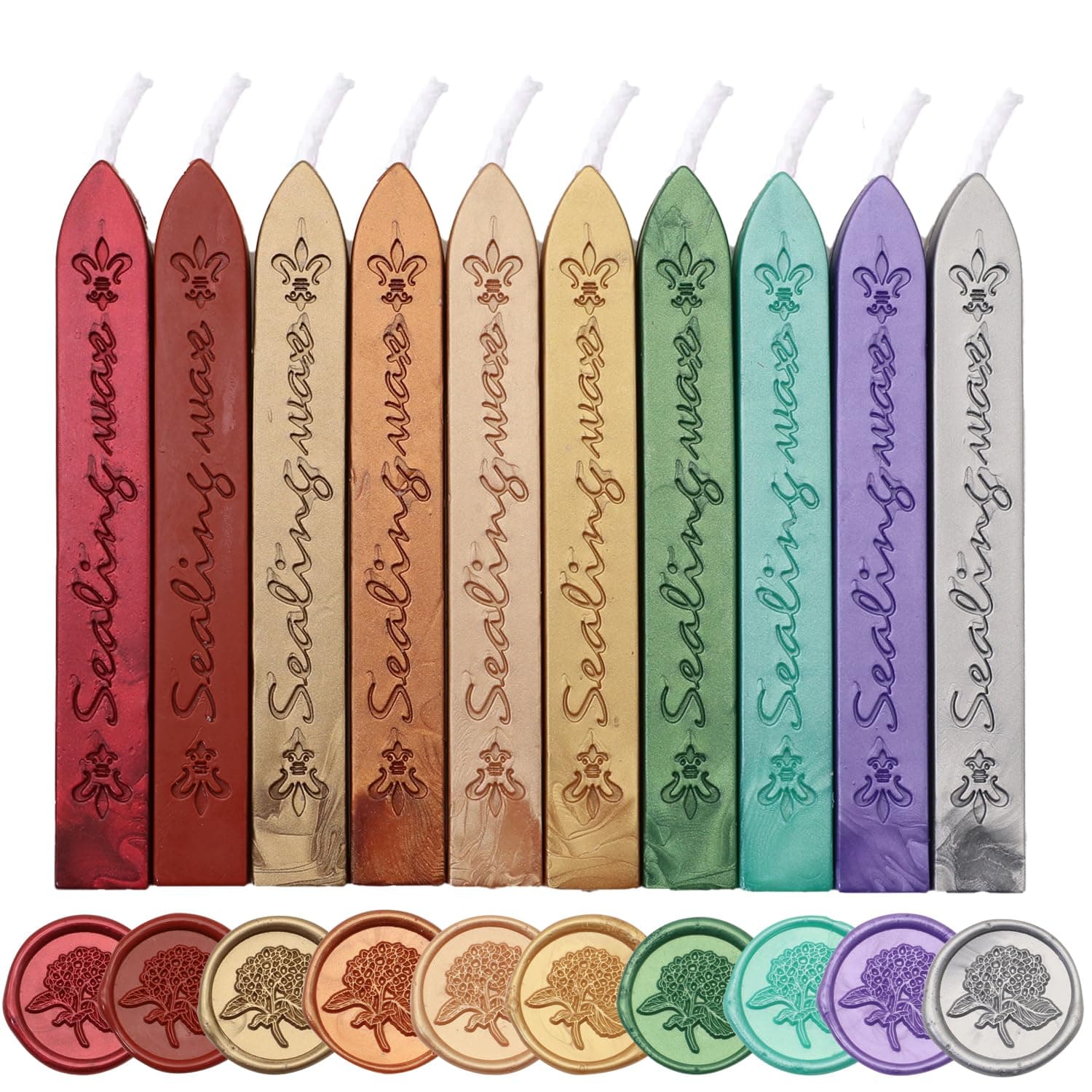 10 Pcs Vintage Sealing Wax Sticks with Wicks, Multi-Color Premium Seal Wax for Stamp Seals, Envelopes Letters Gift Wrapping Wedding Invitations DIY & Decorative Seals (Metallic Colors)