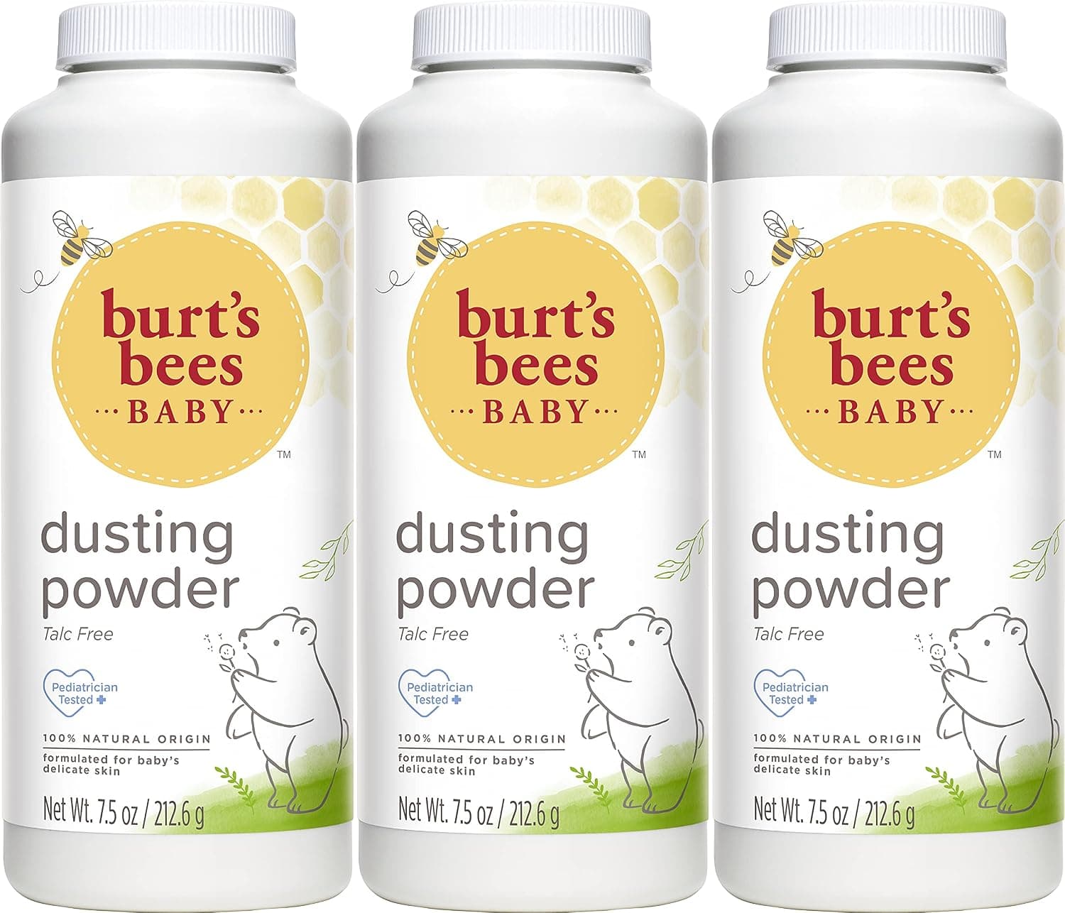 Baby Powder, Burt's Bees Hypoallergenic Dusting Powder, Non-Irritating, Calming Skin Care, All Natural, Talc Free,7.5 Ounce (Pack of 3)
