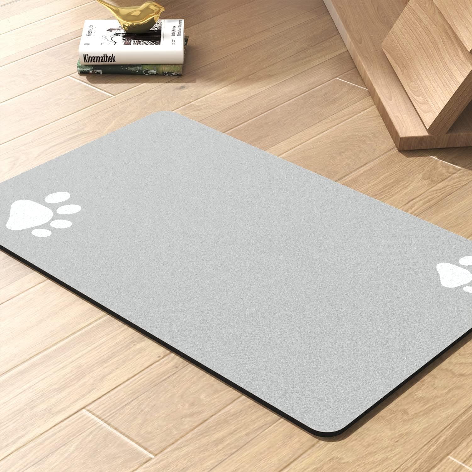Aputue Pet Feeding Mat, 50x30CM Grey Absorbent Dog Mat with Quick Dry Technology, Non-Slip Waterproof Pet Food Mats for Messy Eaters and Drinkers with Easy Clean Surface