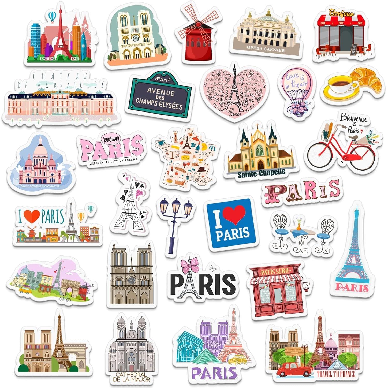 Konohan 30 Pcs Paris Souvenirs Gifts Paris Magnet for Refrigerator City Magnetic Refrigerator Stickers for Home Decoration