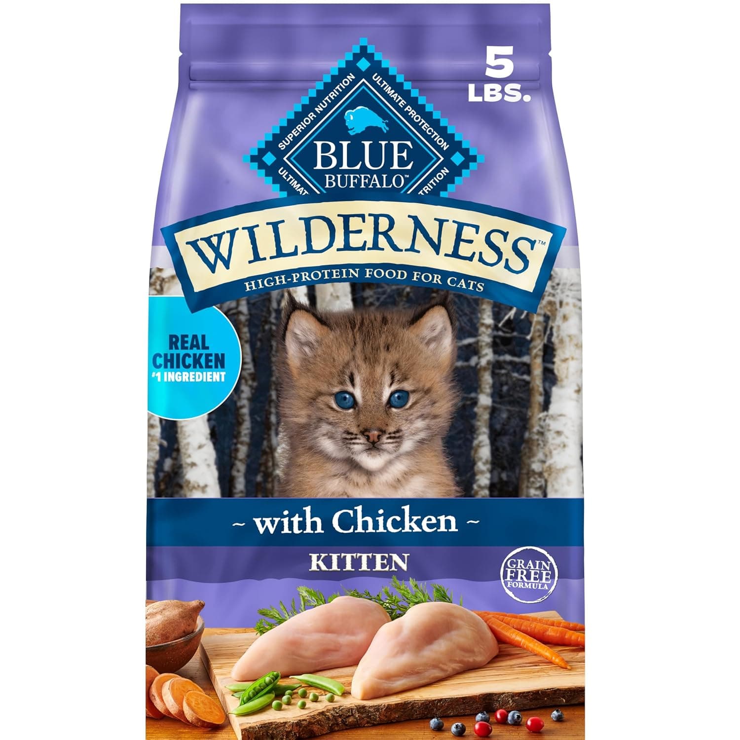 Blue Buffalo Wilderness High Protein, Natural Kitten Dry Cat Food, Chicken 5-Lb