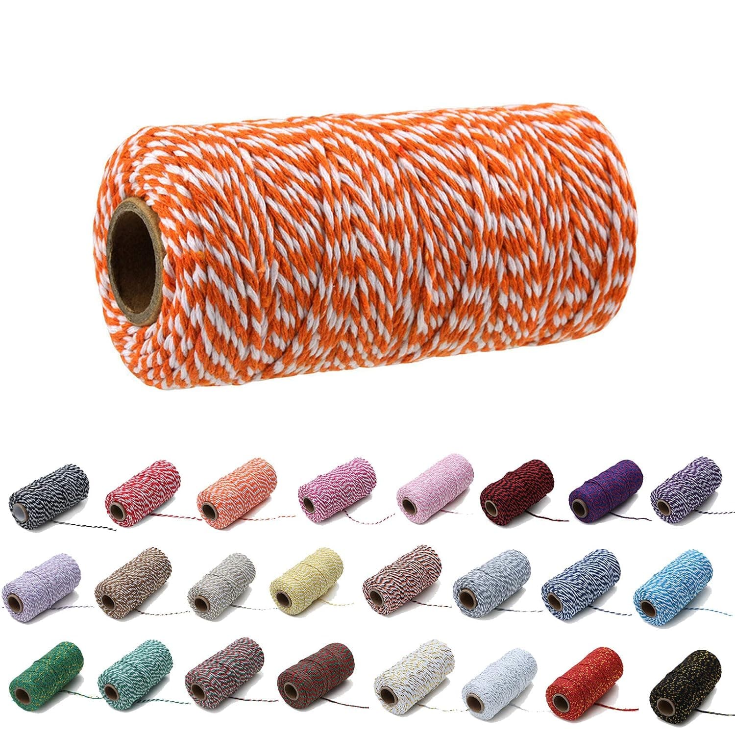 1 Roll 2mm 109 Yard Colourful Cotton Cord Bakers Twine DIY Crafts Gift Wrapping Christmas Wedding Home Decor String Rope (Orange+White)