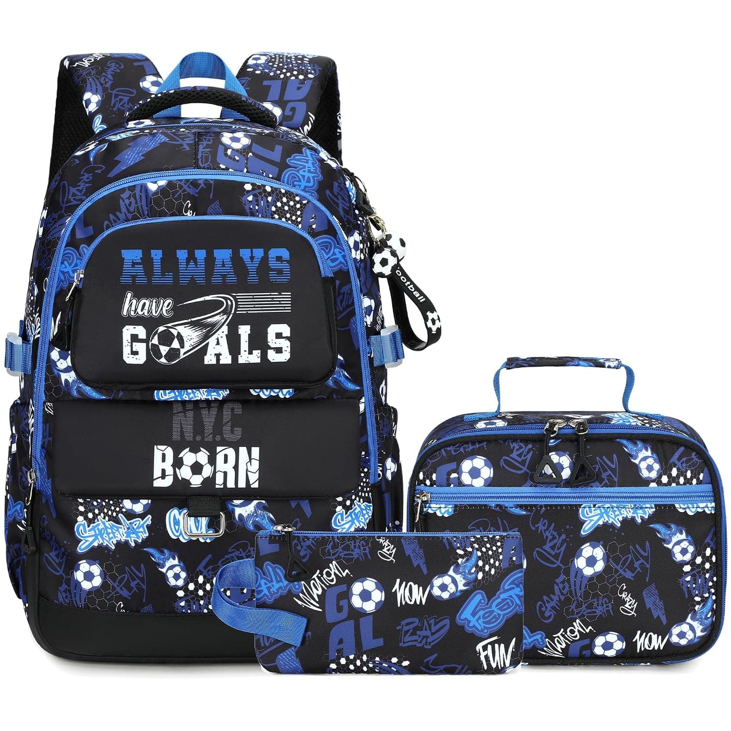 Makukke Kids School Backpacks Set for Boys, Gamer School Bag Teens with Lunch Box Pencil Case for Elementary Middle Student, Football Themed Backpack Set-02, 15.6inch, FOOTBALL