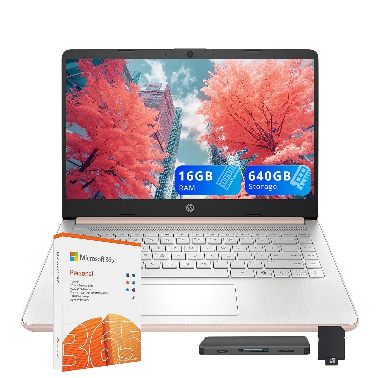 HP Stream 14" HD Laptop, Intel Processor N150, 16GB RAM, 640GB Storage(128GB UFS+512GB Docking Station Set), Intel Graphics, Webcam, Wi-Fi 6, 1 Year Office 365, Copilot, Fast Charge, Win 11, Gold