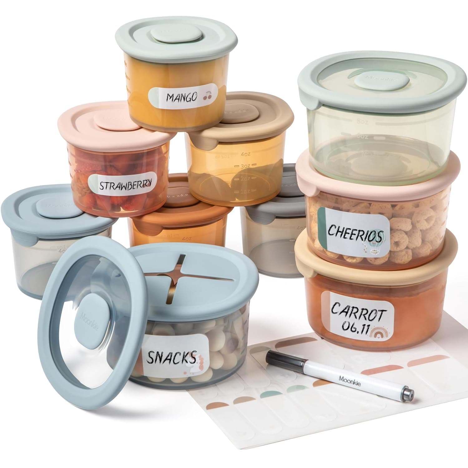 Moonkie Baby Food Storage Containers (6 x 120ml + 4 x 240ml), Silicone Baby Food Jars, 100% Airtight Weaning Broth Containers, BPA-Free, Small Food Container, Dishwasher and Freezer Safe
