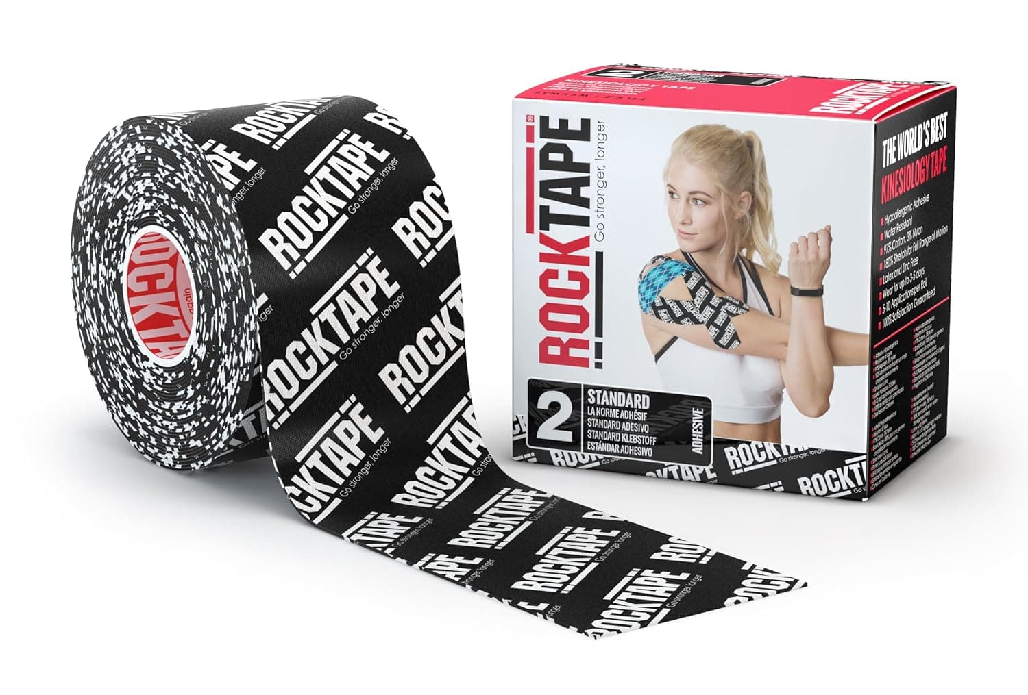 RockTape Standard Fascia Elastica Adesiva Terapeutica, Black Logo, 5 cm x 5 m