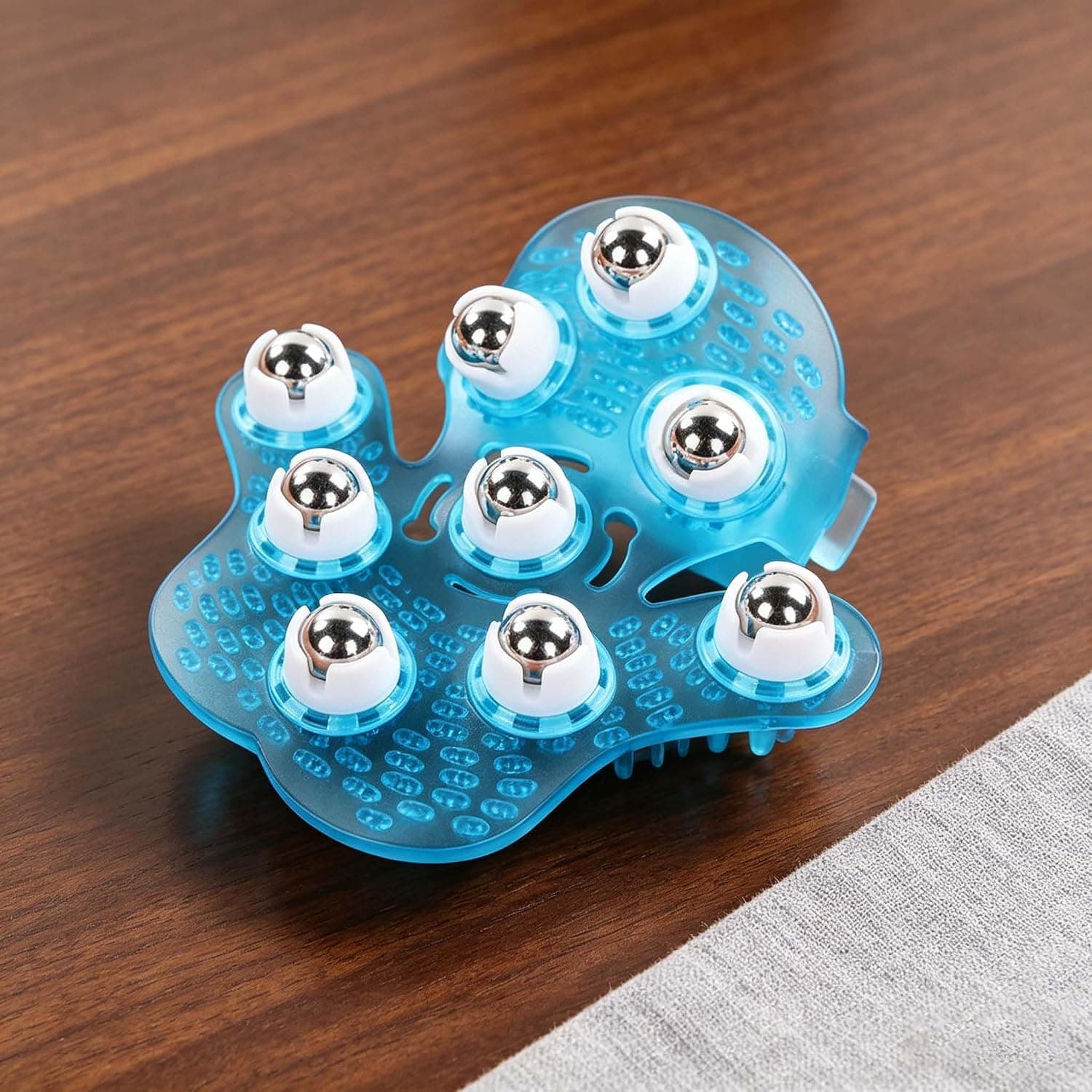 Blue Palm-Shaped 9-Ball Handheld Massager,Rolling Bead Full Body Massage Tool for Muscle Tension Relief and Relaxation at Home,Office or Travel