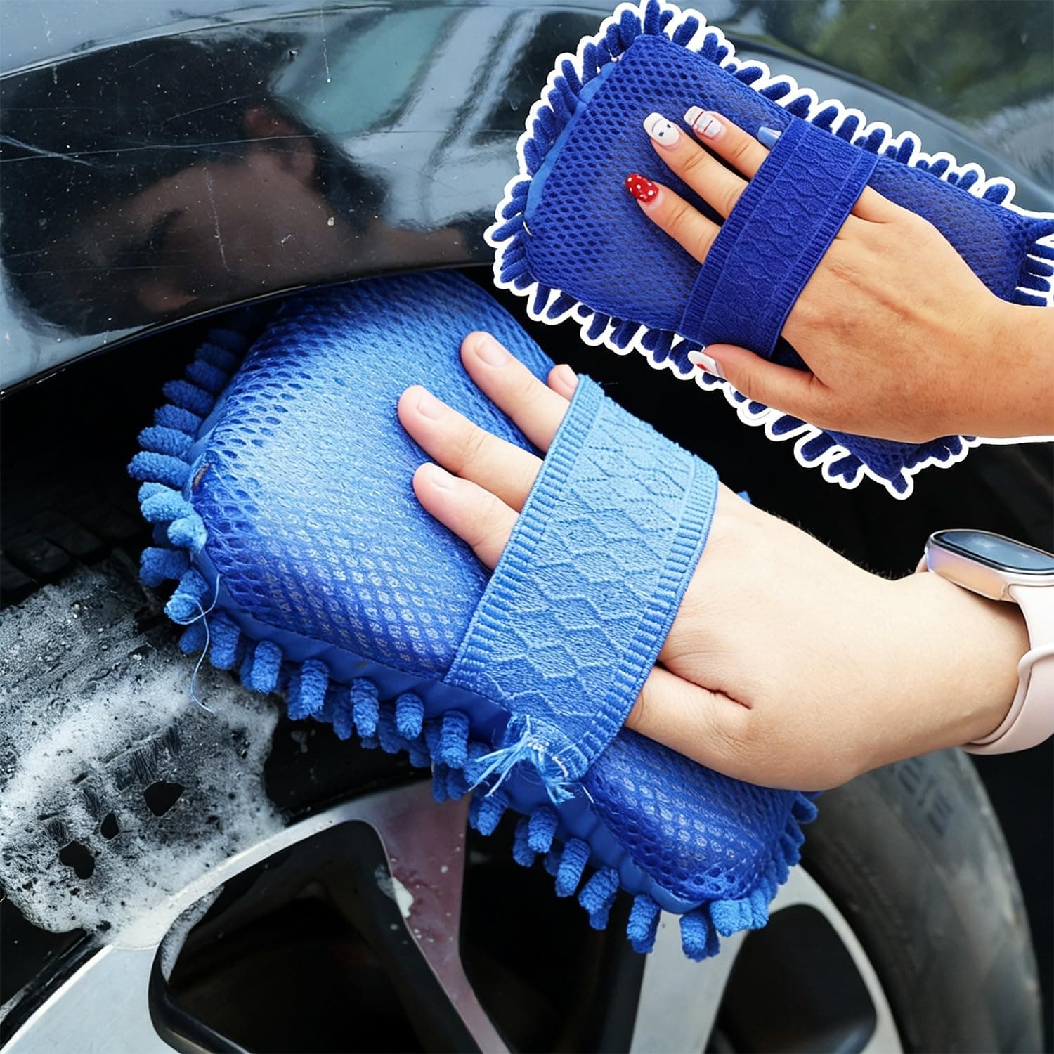 Car Blue Microfiber Wash Sponge Care Washing Brush Pad Cleaning Tools Auto Washing Towel Accessories, 20 * 12 * 4CM