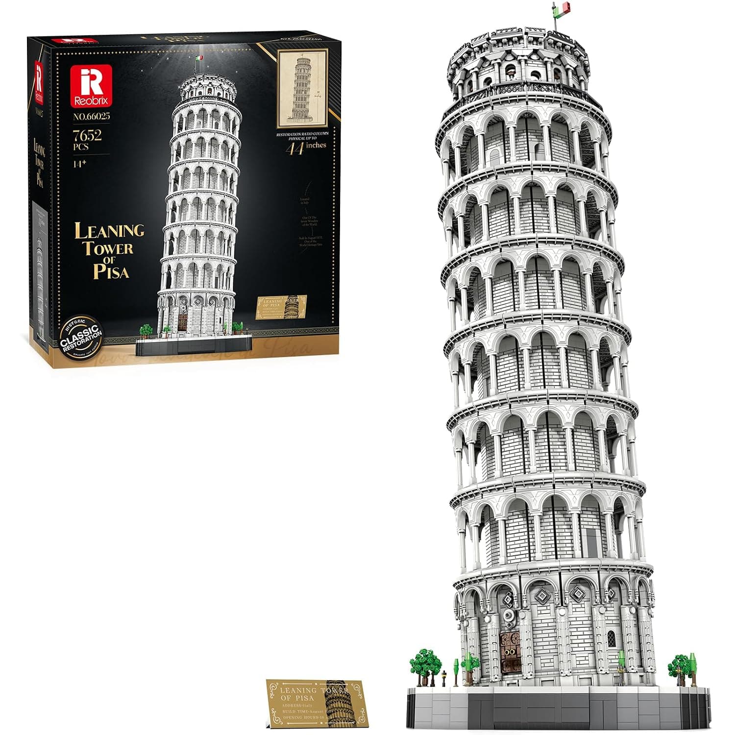 Reobrix Leaning Tower of Pisa Building Block Sets for Adults 66025, 7652 Pieces, Large Architecture Model Kit, Famous Historical Landmark of Italy, Construction Kit for Adults from 14 Years