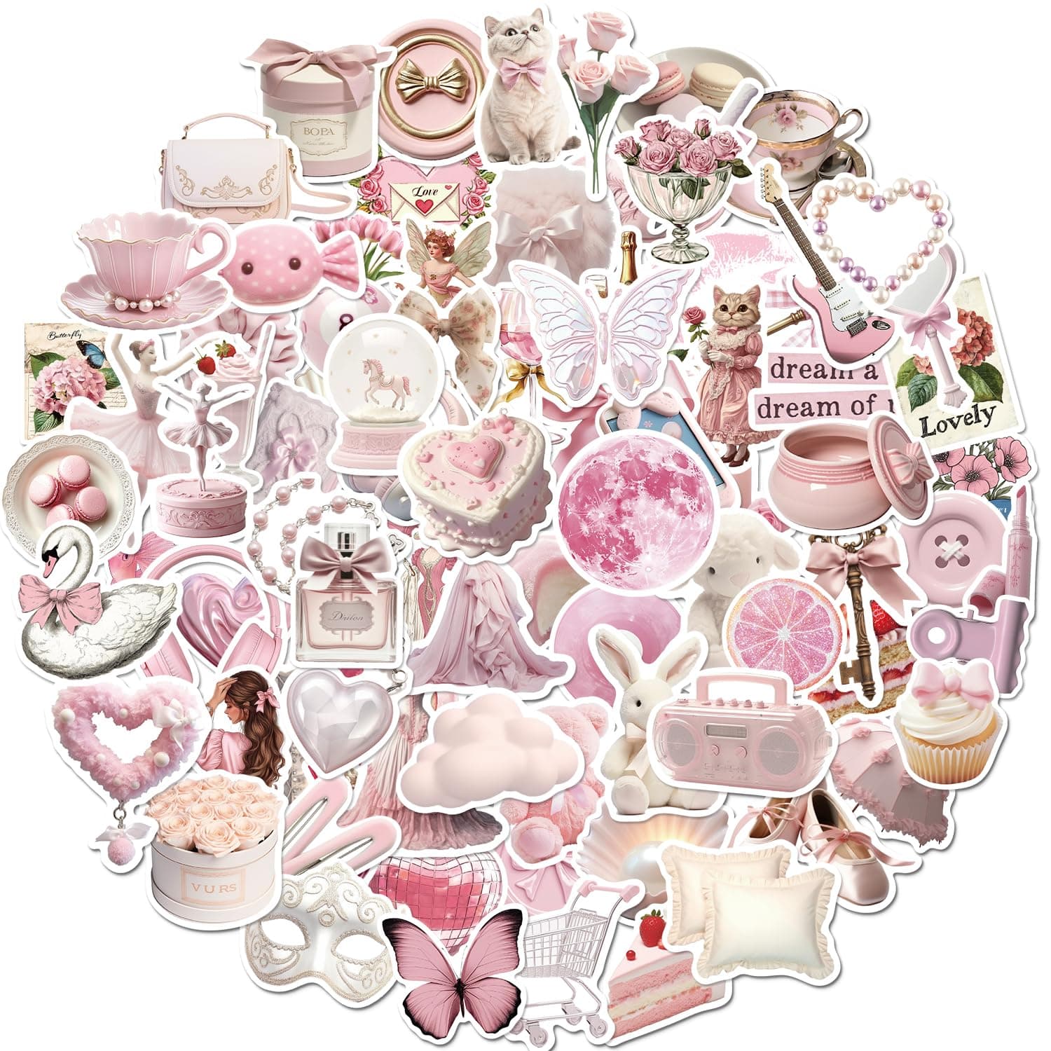 ملصقات من الفينيل بتصميم لطيف مقاوم للماء للابتوب وسجل القصاصات من كيو تي ال، مجموعة من 100 قطعة، لون بينك