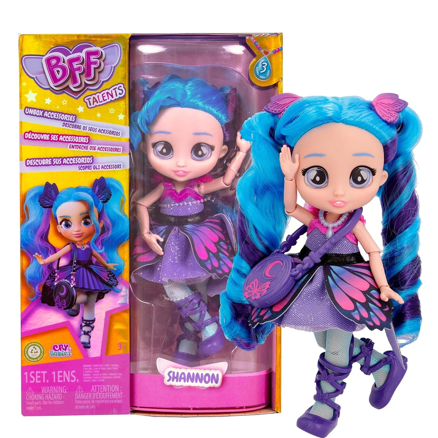 BFF BY CRY BABIES Shannon Fashion Doll Collectable Long Hair Fabric Clothes and 9 Accessories Gift Toys for Girls and Boys + 5 Years