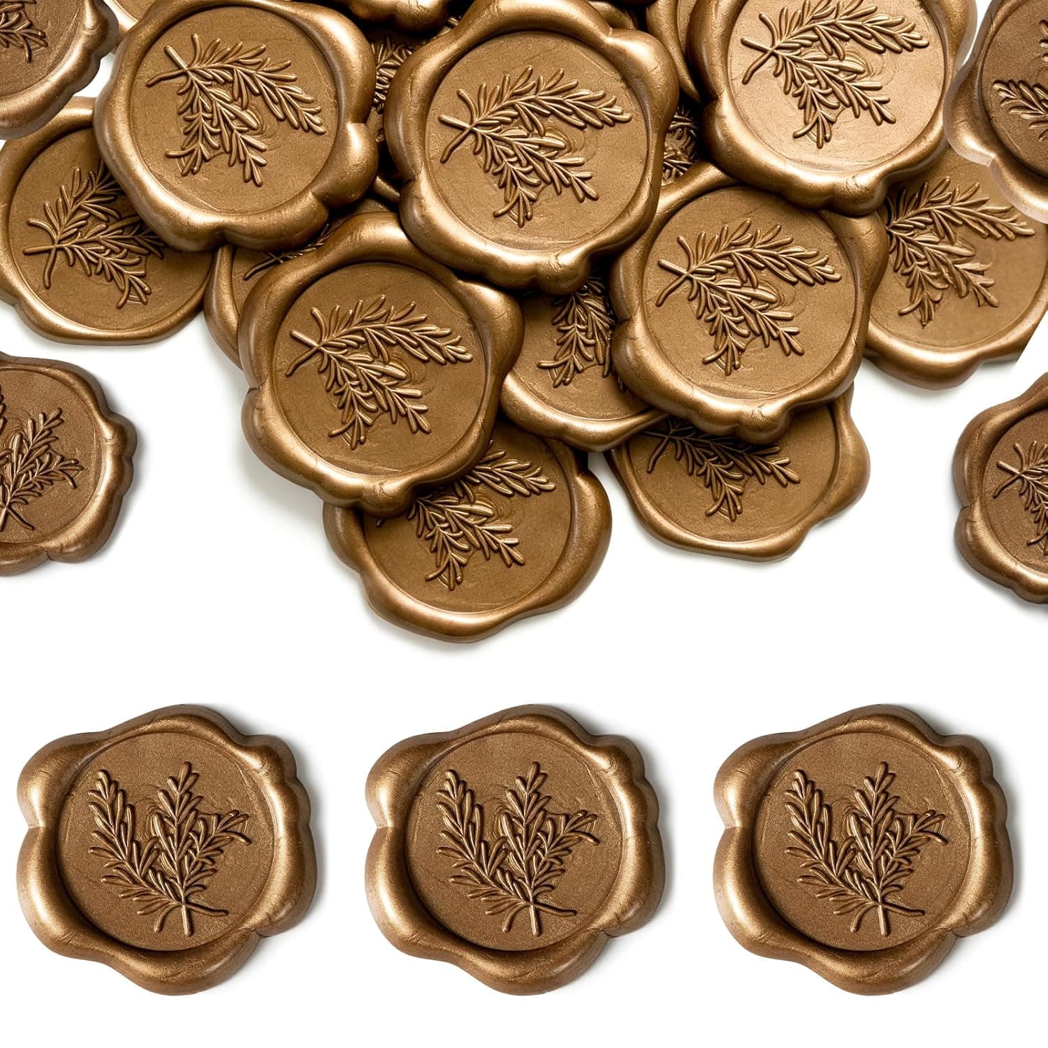 50 Pcs Wax Seal Stickers, 1.18 Inch Self-Adhesive Gold Stickers for Envelope Scrapbooking Gift Wrapping, Olive Branch Embossed Sticker for Wedding Invitation Birthday Valentine's Day Christmas Party