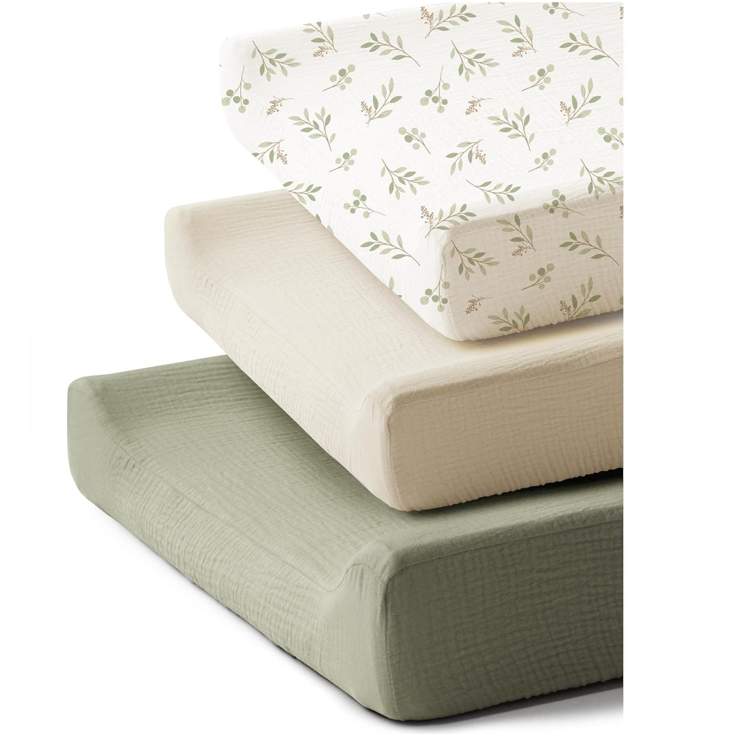 3 Pack Muslin Changing Pad Covers for Baby Boys and Girls | 100% Cotton, Soft & Breathable, Easy to Put On & Off, Machine Washable, Baby Nursery Diaper Changing Table Sheet