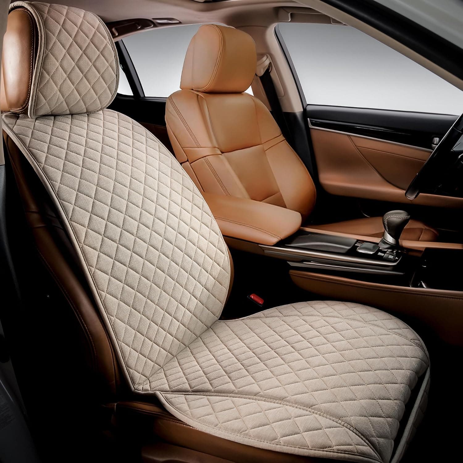 IVICY HYB Linen Car Seat Cover - Front Premium Automotive Seat Covers with Non-Slip Protector - All Seasons Soft & Breathable - Universal Fits Most Vehicles, Trucks, SUVs, Vans - 1 Unit | Non-Slip Bucket Sear Cover for Most Cars, SUVs, Vans & Trucks – Machine Washable, Side-Airbag Friendly