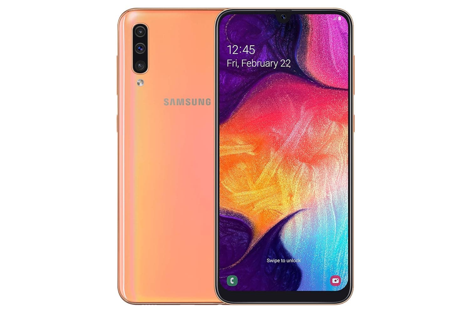 Samsung Galaxy A50 SM-A505F/DS Dual-SIM (128GB ROM, 6GB RAM, 6.4-Inch) Factory Unlocked 4G/LTE Smartphone - International Version (Coral)