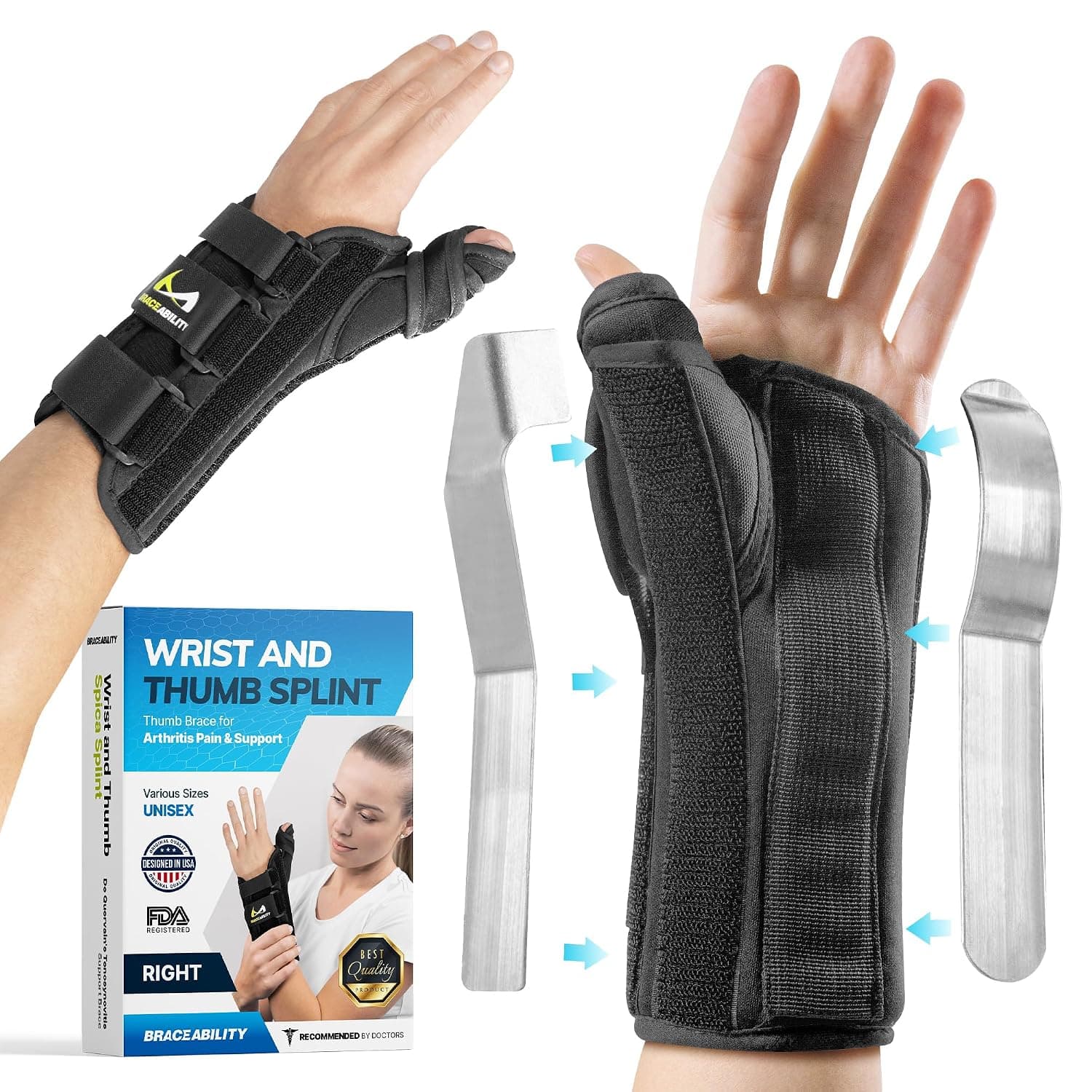 BraceAbility Thumb & Wrist Spica Splint | De Quervain's Tenosynovitis Long Stabilizer Brace for Tendonitis, Arthritis & Sprains Forearm Support Cast (Small - Left Hand)