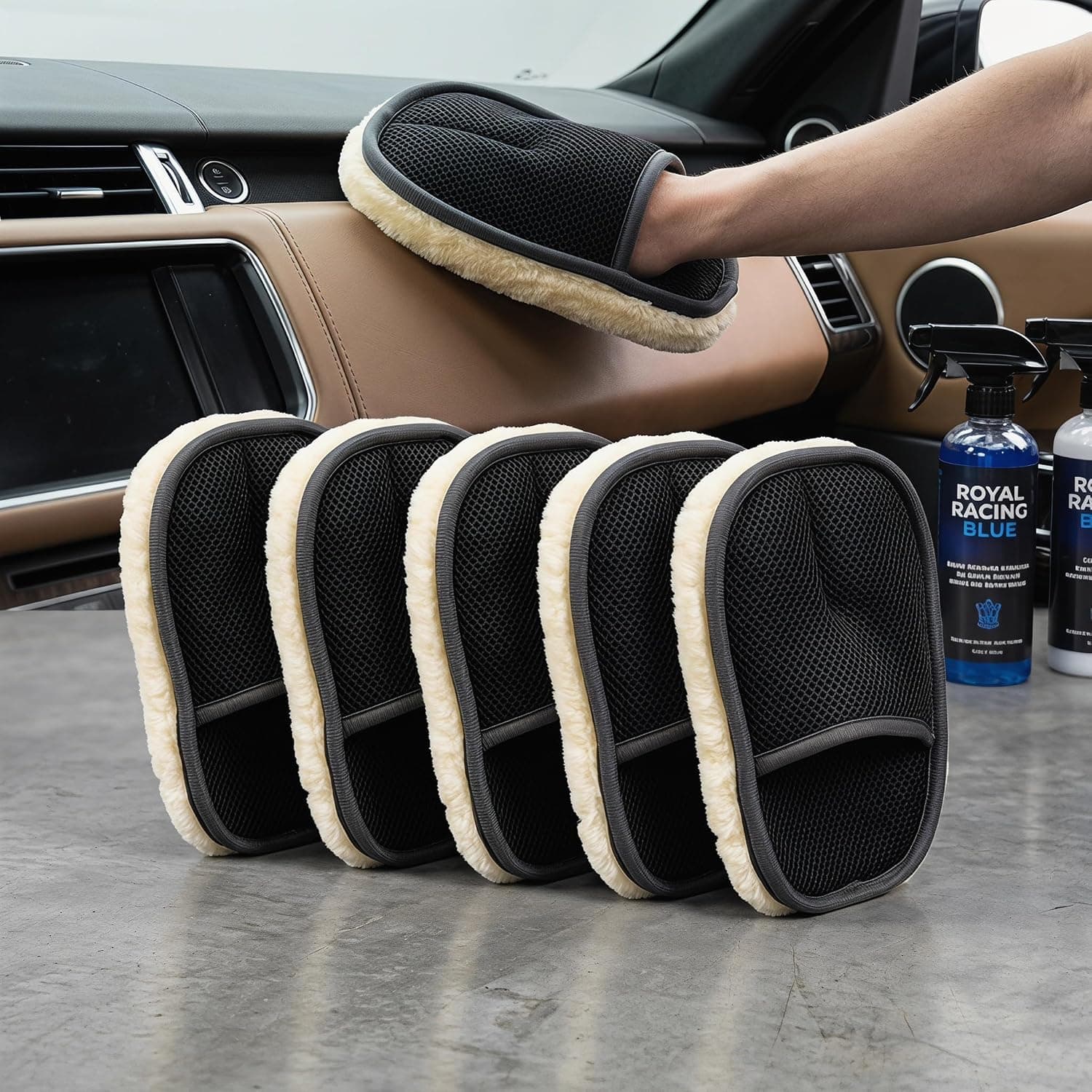 5 Pack Car Interior Cleaning Glove Microfiber Dust Mitt for Dashboard & Leather Seats Reusable Washable Car Care Detailing Accessory