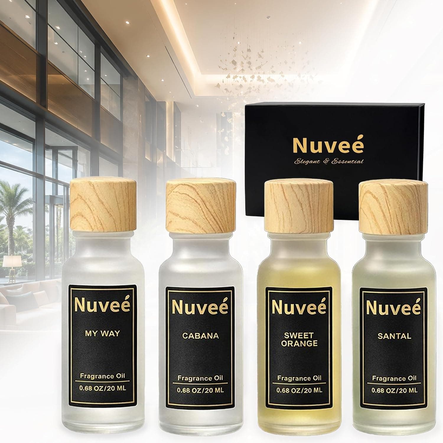 Essential Oils for Diffusers for Home - Waterless Essential Oil Diffuser - Essential Oil Set - Gift Set - Aceites Esenciales para Difusores (My Way, Santal, Cabana, Sweet Orange)