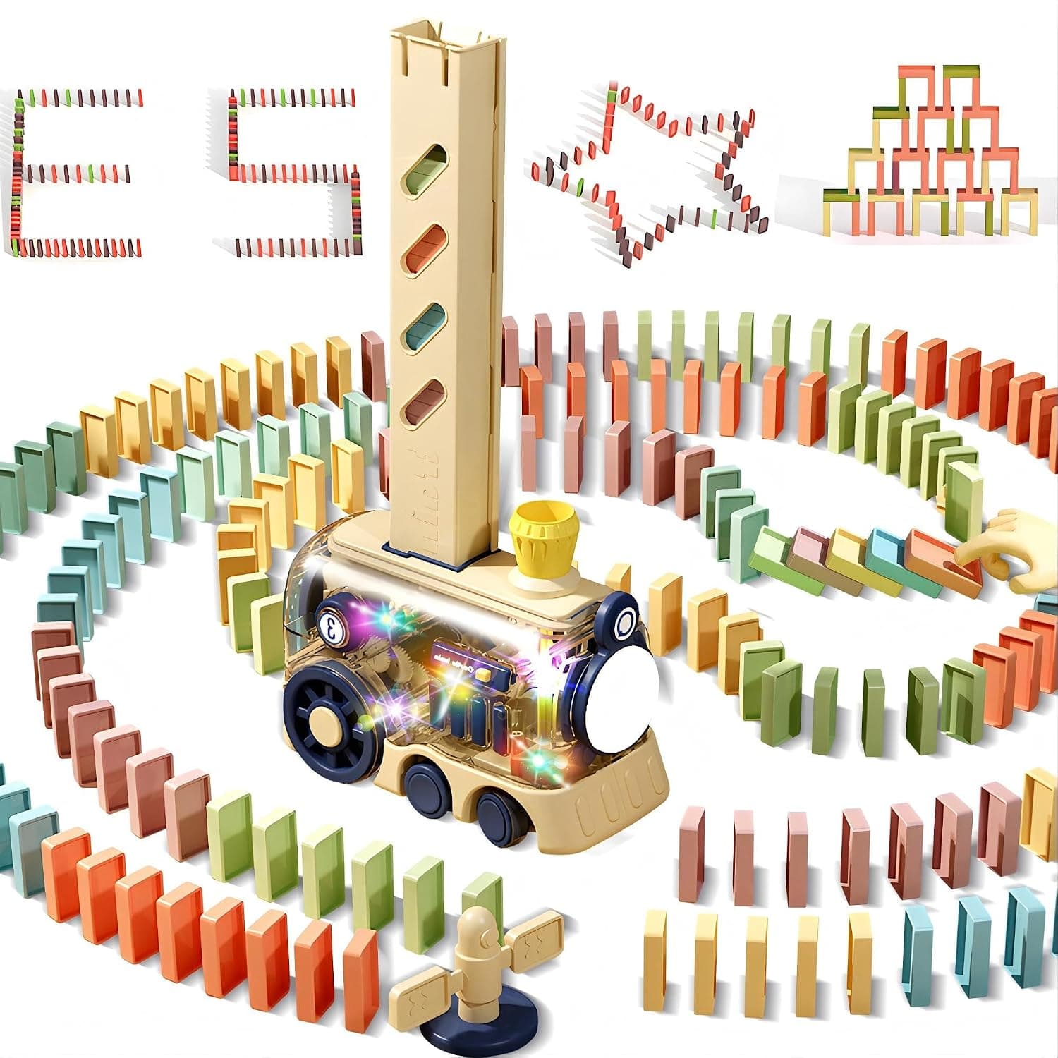 Domino Train Toy for Kids, 80Pcs Kids Stacking Dominoes Games, Montessori dominos Stacking Toys, Birthday Gifts for 3+ Year Old Boy Girls Autistic, Automatic Domino Train Creative Kid Educational