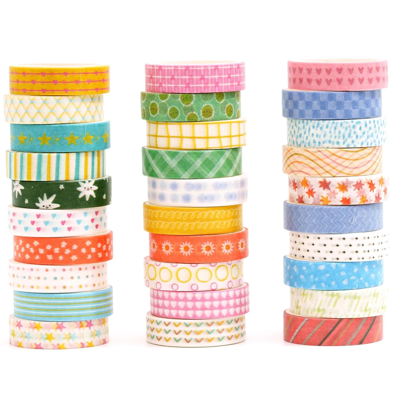 Washi Tape, Cute Pattern, Set of 30, Pastel Pattern, Masking Tape, Perfect for Crafts, Notebooks, Scrapbooking, DIY, Gift Wrapping, Thin Width 0.4 inches (10 mm) x 6.6 ft (2 m) (Colorful Pop)