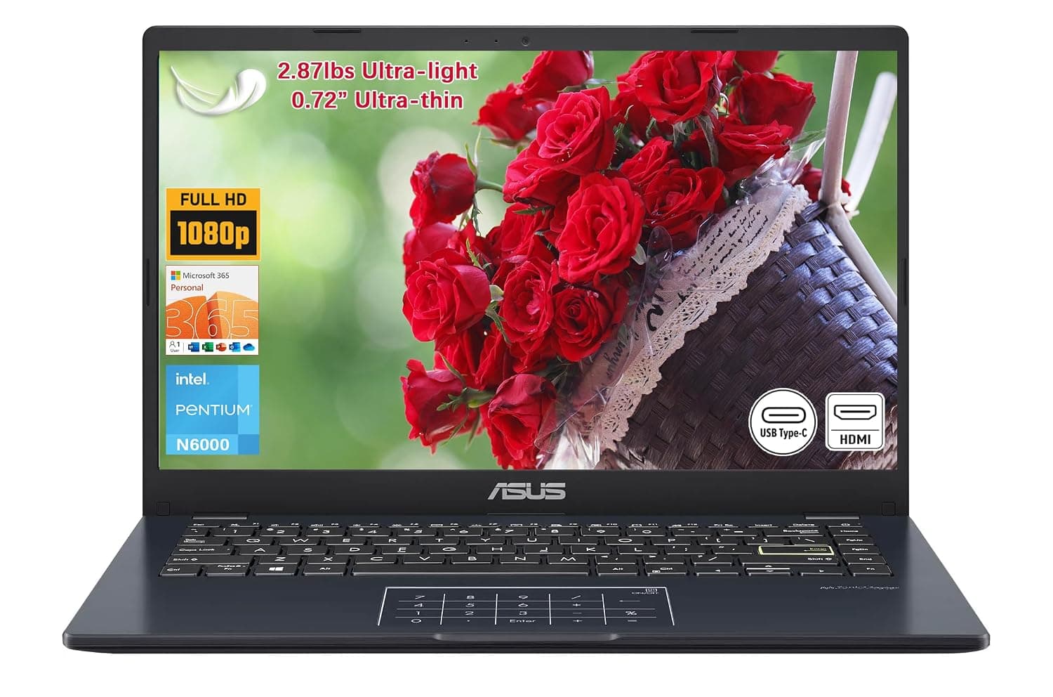 ASUS Vivobook go 14" FHD Laptop, Intel Pentium N6000 (Up to 3.30GHz), 4GB RAM, 64GB eMMC, Thin & Light, NumberPad, Webcam, HDMI, Wi-Fi, Win 11 Home in S Mode