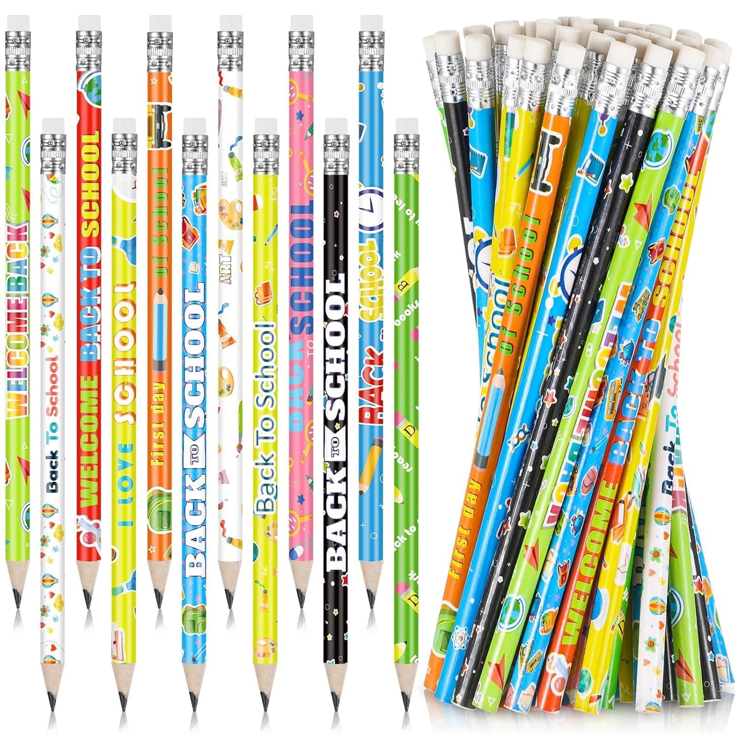 60 Pcs Back to School Pencils Set, Motivational Student Pencils with Eraser, Unsharpened HB Pencils, Colorful School Supplies for Classroom, Party, Office, Reward, Bulk Pack